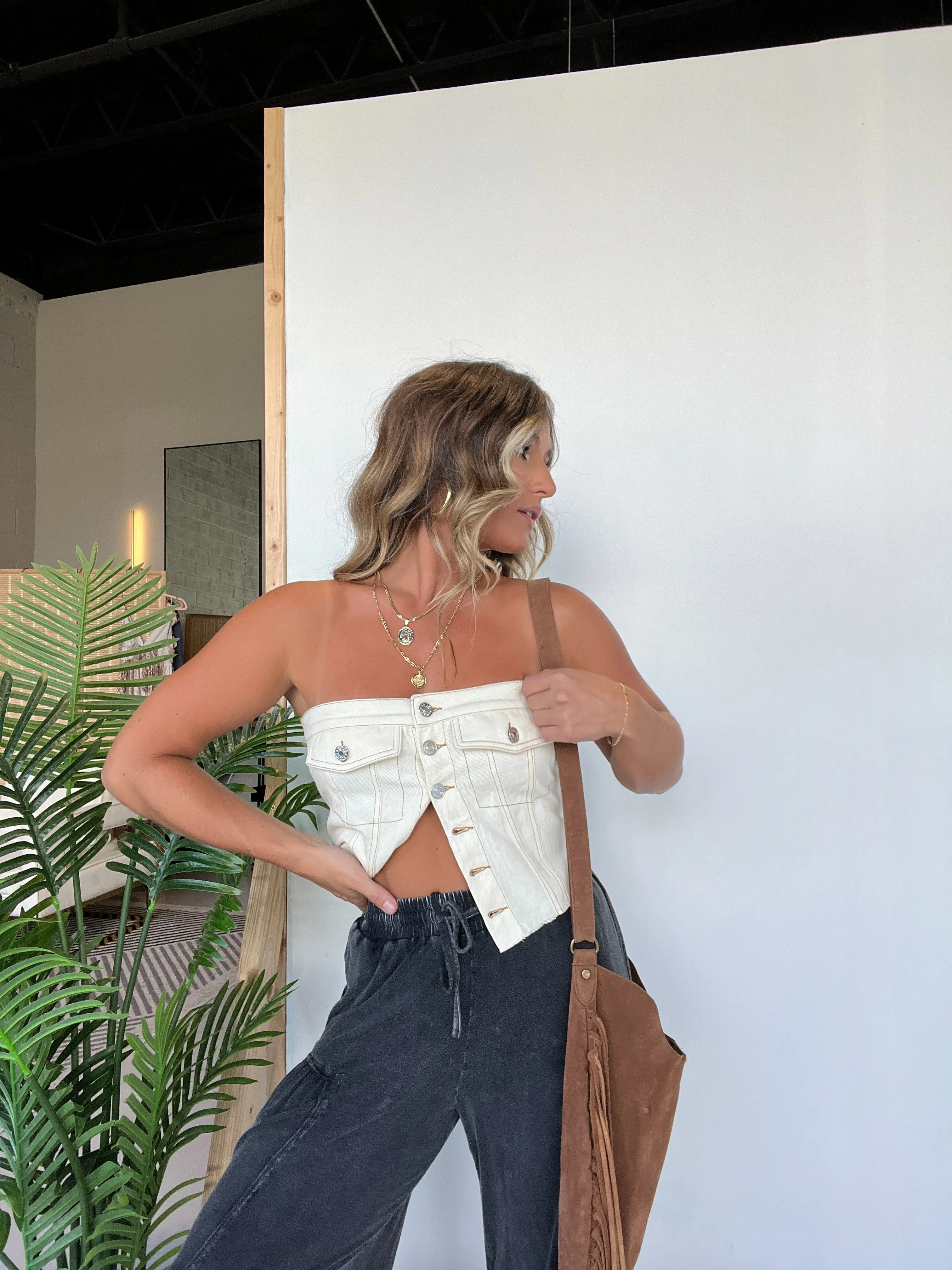 Brit Denim Corset Top Cream sold by Chic by Ally B product image thumbnail 2