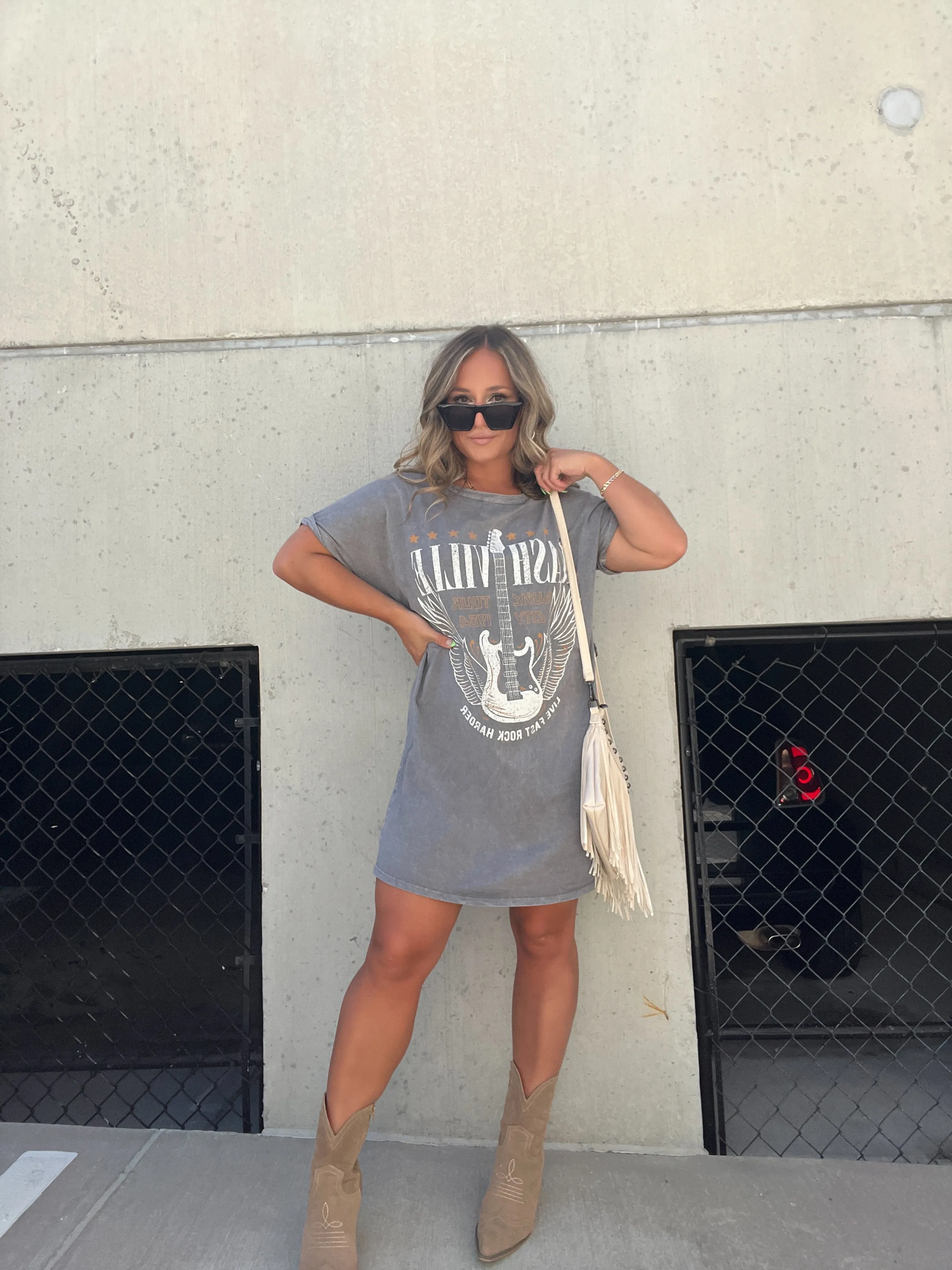 Nashville Mineral Washed Graphic Dress Grey sold by Chic by Ally B product image thumbnail 5