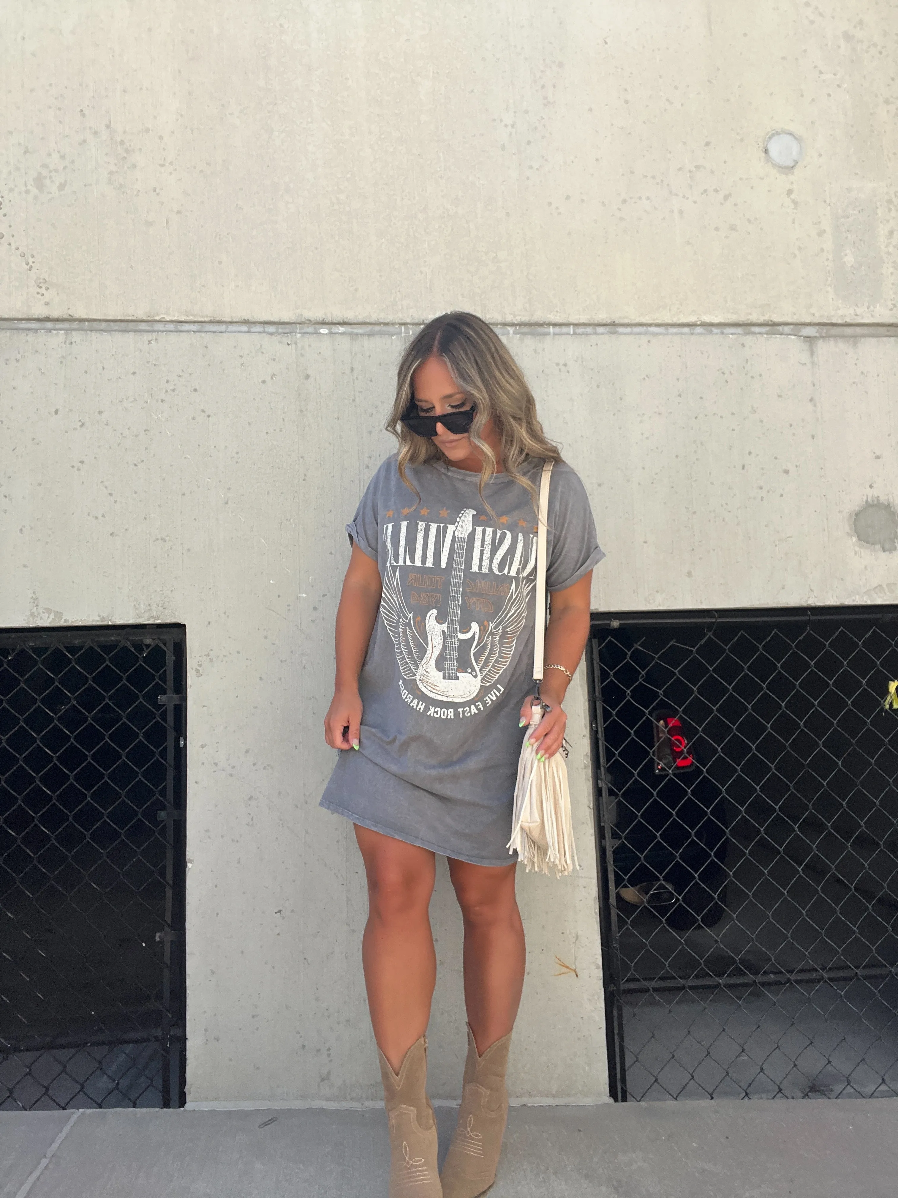 Nashville Mineral Washed Graphic Dress Grey sold by Chic by Ally B product image thumbnail 2