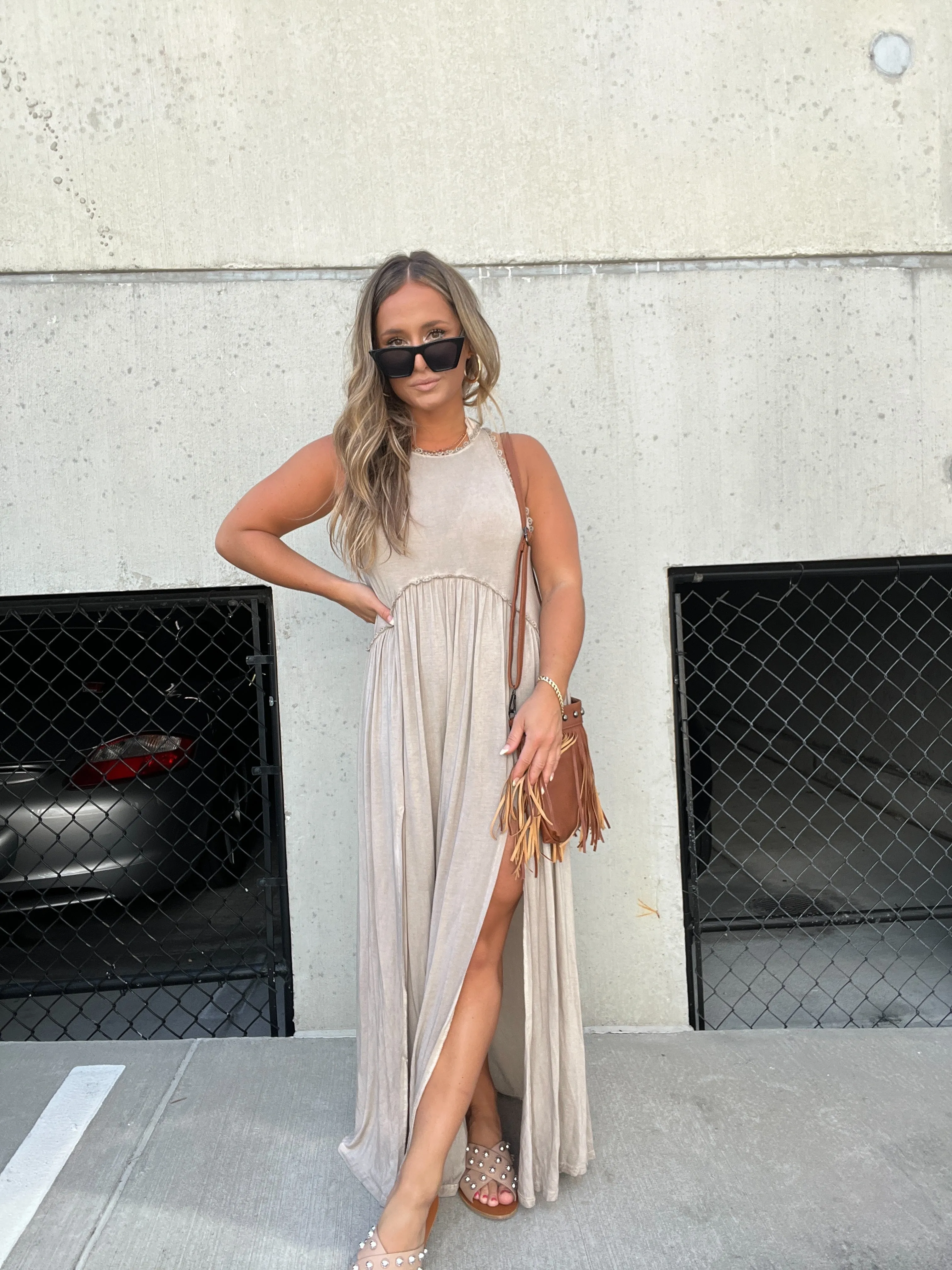 ROMANTIC PLANS MAXI DRESS TAUPE sold by Chic by Ally B product image thumbnail 3