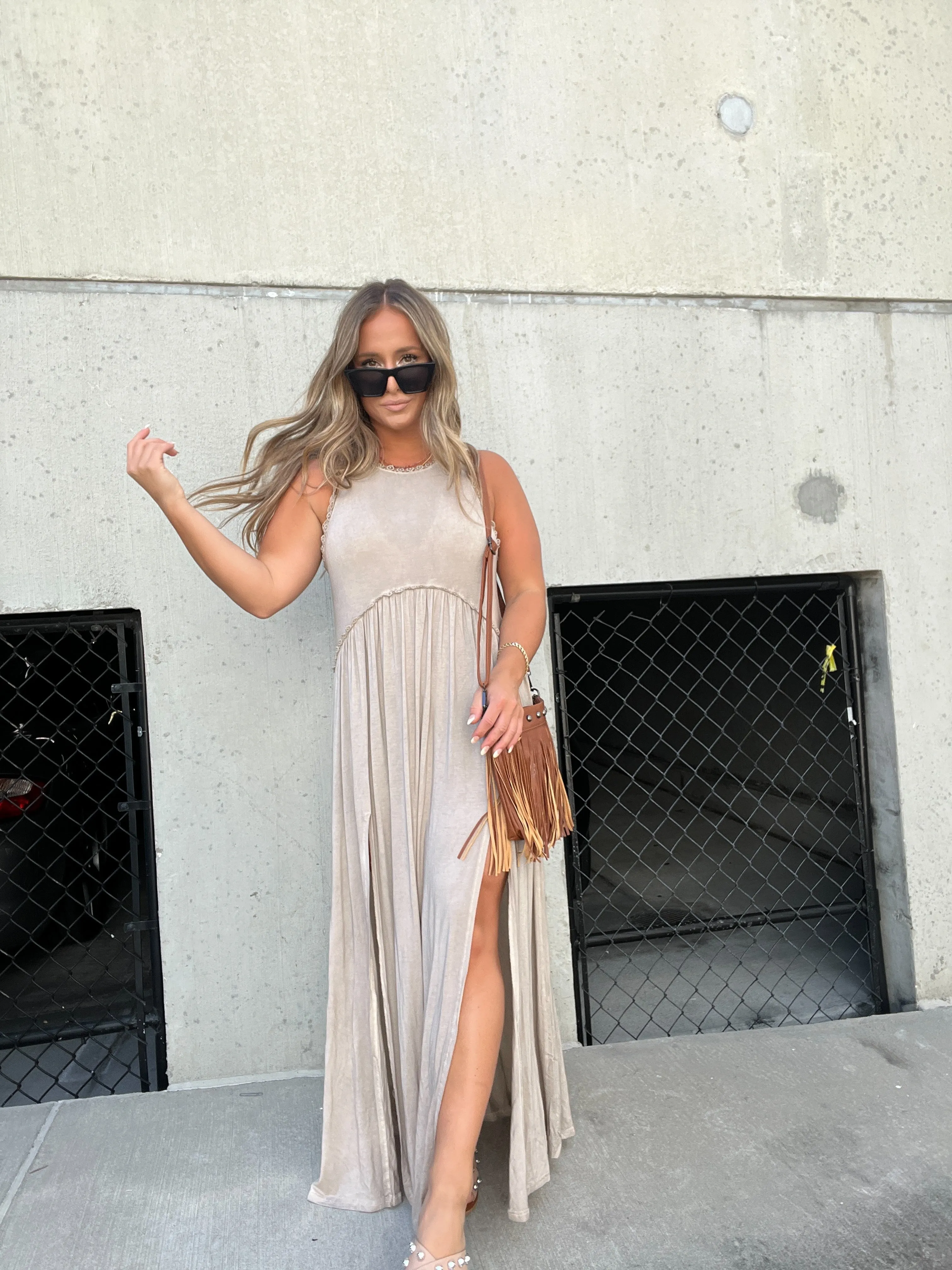 ROMANTIC PLANS MAXI DRESS TAUPE sold by Chic by Ally B product image thumbnail 4