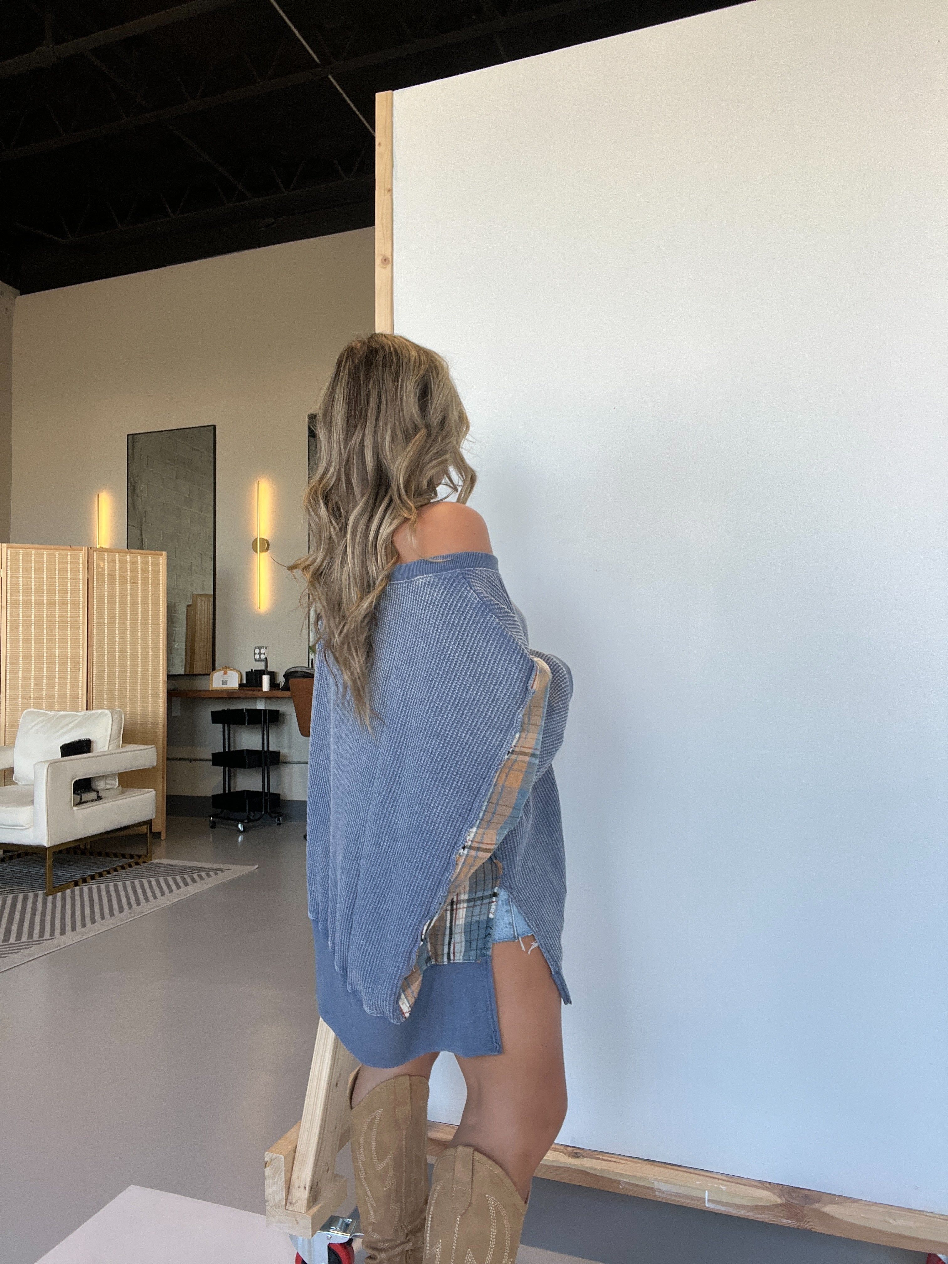 Mixed Emotions Waffle Top Blue sold by Chic by Ally B product image thumbnail 4