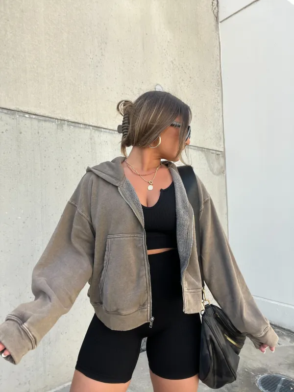 MY TIME ZIP UP HOODIE MOCHA sold by Chic by Ally B