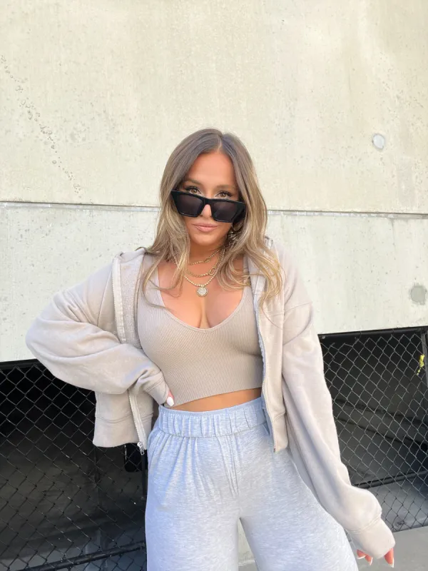 MY TIME ZIP UP HOODIE GREY TAUPE sold by Chic by Ally B