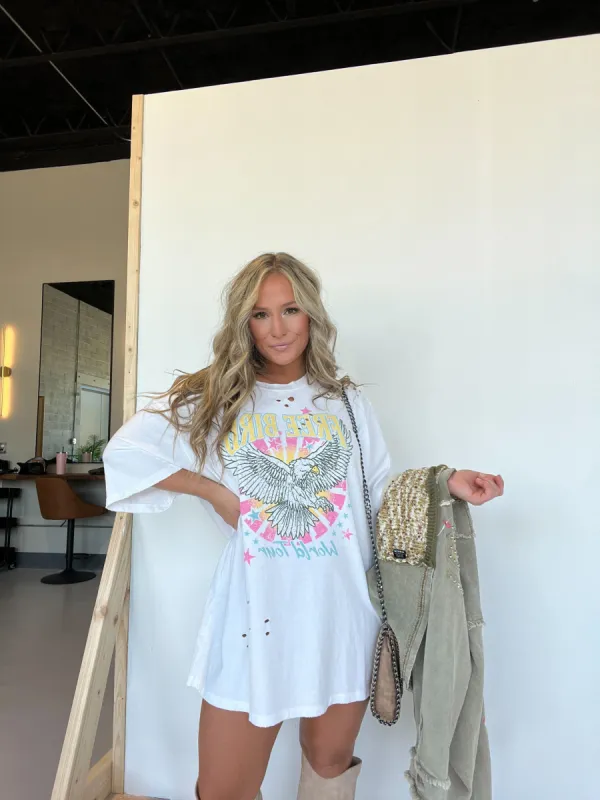 Free Bird World Tour Distressed Tee Bone sold by Chic by Ally B