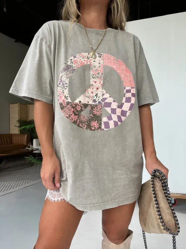 Peace Patchwork Tee Mocha sold by Chic by Ally B