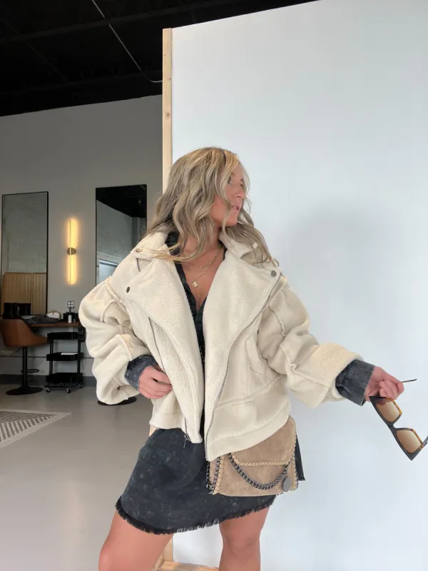 Teddy Moto Jacket Cream Beige sold by Chic by Ally B
