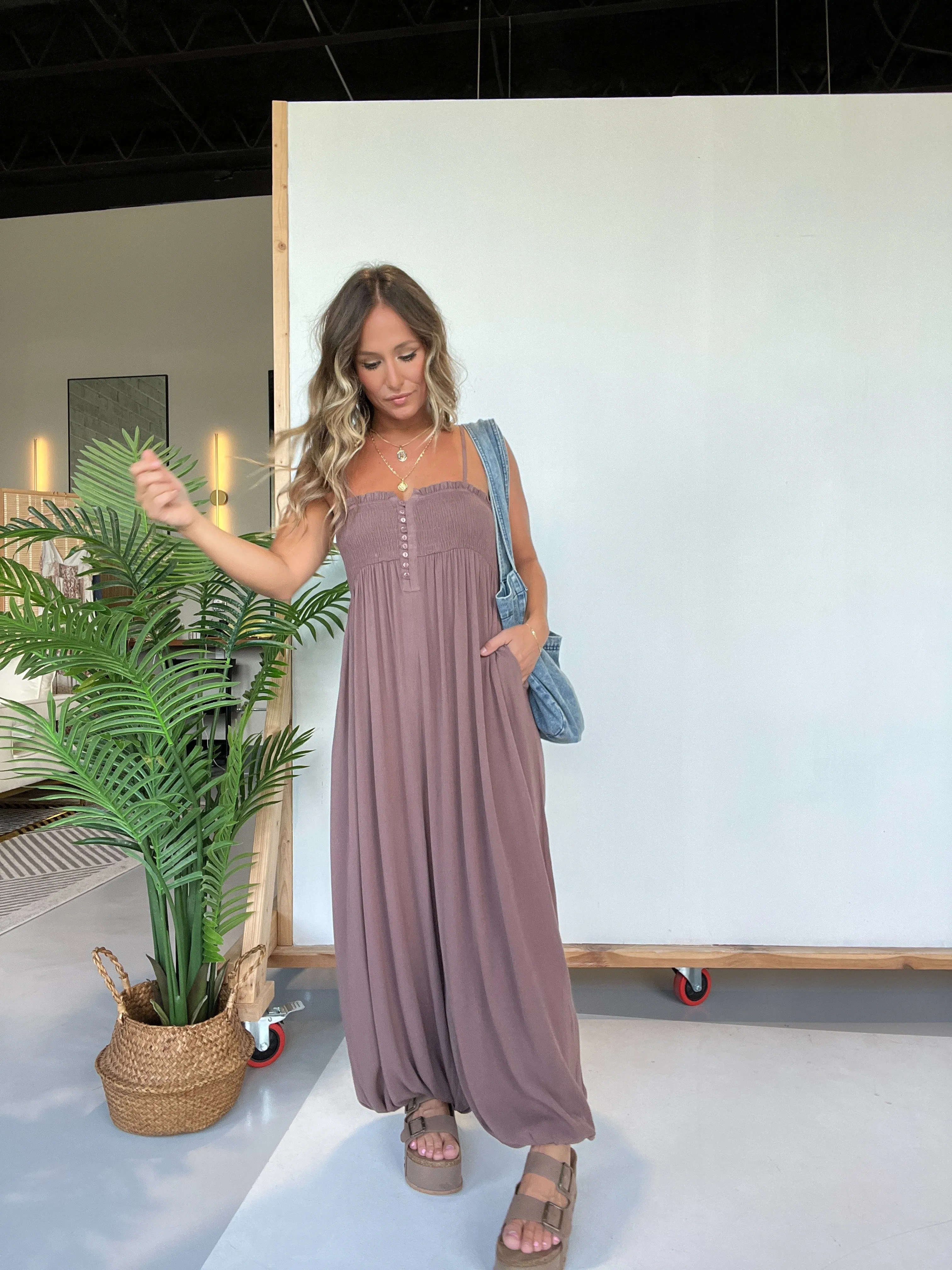 Free Spirit Smocked Jumpsuit Mocha sold by Chic by Ally B product image thumbnail 5