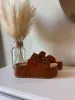 Blowout Stacked Double Strap Slides Tan Pu sold by Chic by Ally B