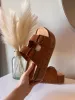 Blowout Stacked Double Strap Slides Tan Pu sold by Chic by Ally B