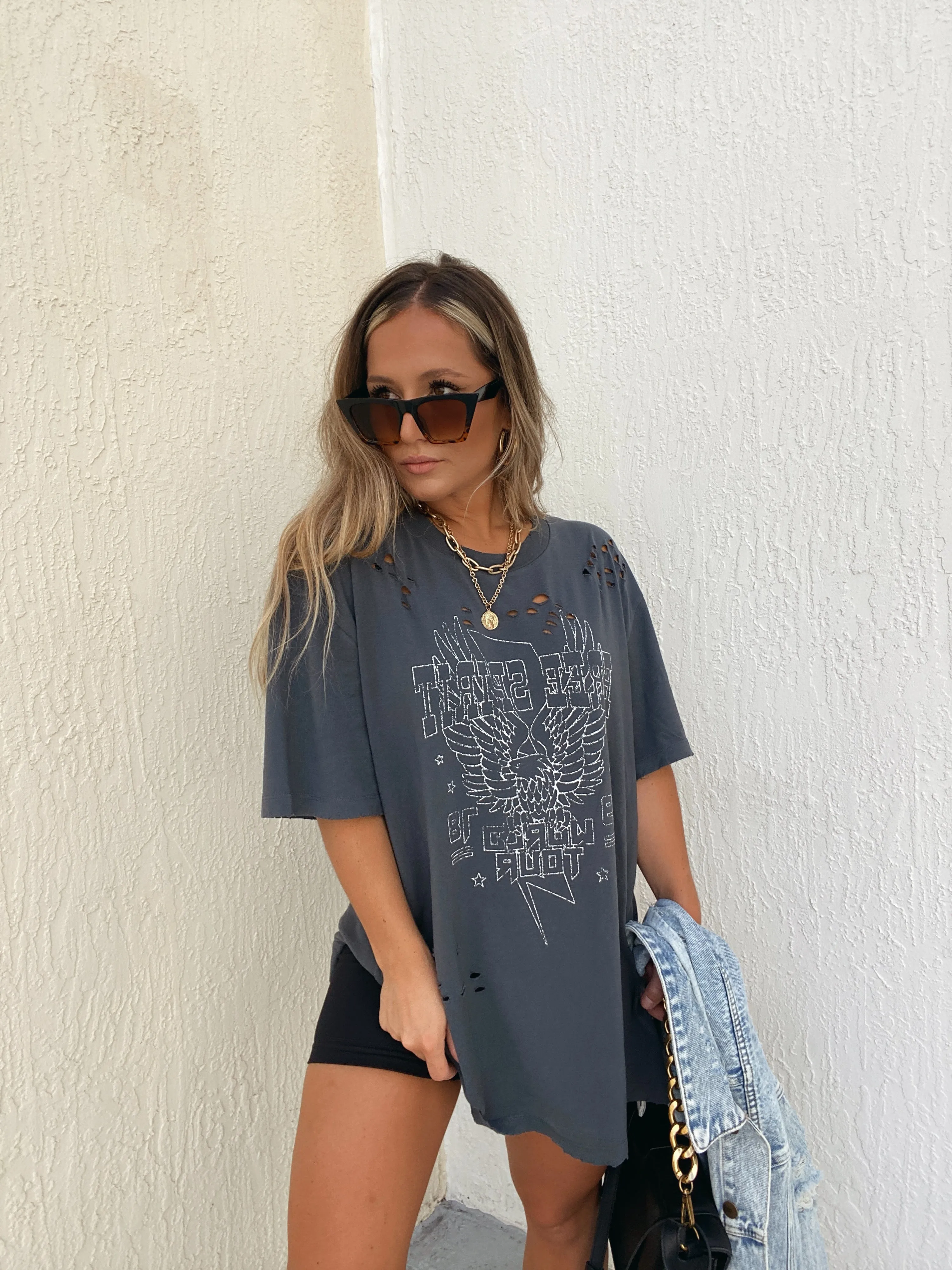 DISTRESSED FREE SPIRIT TEE CHARCOAL sold by Chic by Ally B product image thumbnail 2