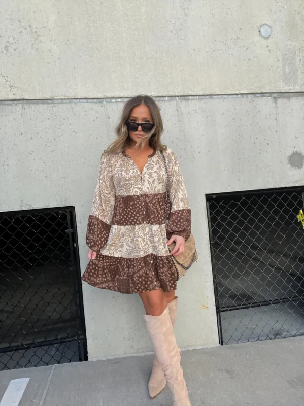 TIARA TIERED MIXED PRINT DRESS sold by Chic by Ally B