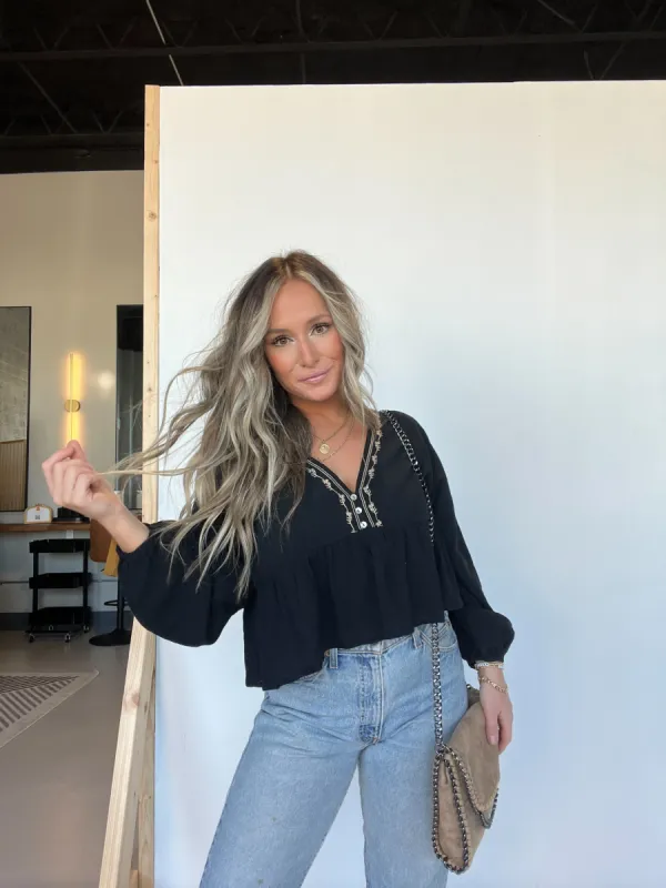 Boho Sensation Babydoll Top Black sold by Chic by Ally B