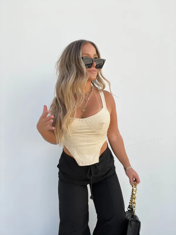 CORD CUTIE CORSET TOP BEIGE sold by Chic by Ally B
