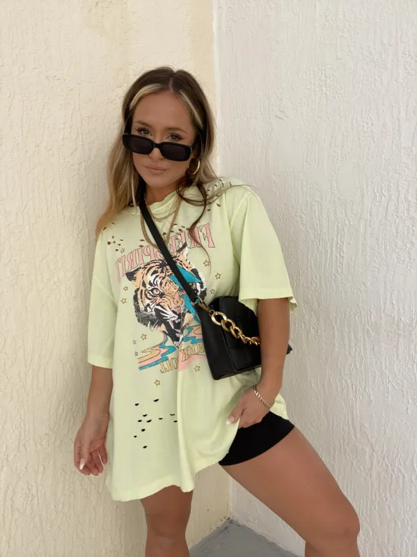 FREE SPIRIT DISTRESSED TEE NEON sold by Chic by Ally B