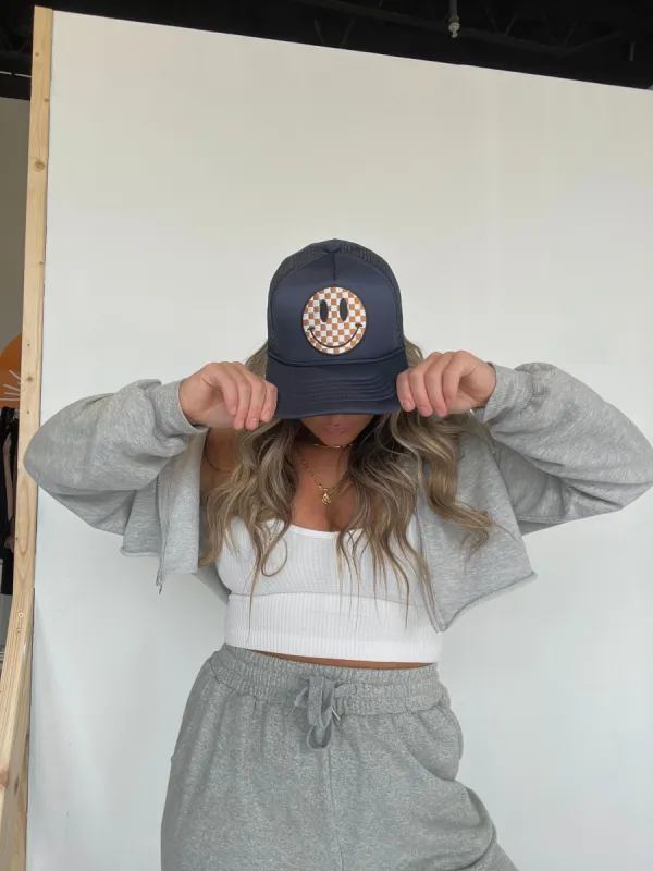 SMILE FOR YOU TRUCKER HAT NAVY BLACK sold by Chic by Ally B