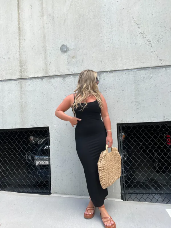 The Perfect Black Ribbed Midi Dress sold by Chic by Ally B