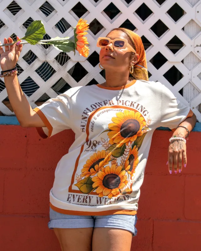 Vintage Inspired Ringer Tee | Sunflower sold by Carmico