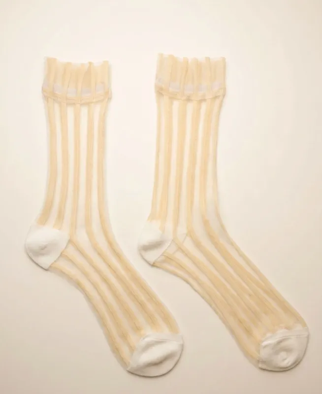 Striped Sheer Crew Socks made by Somatchi