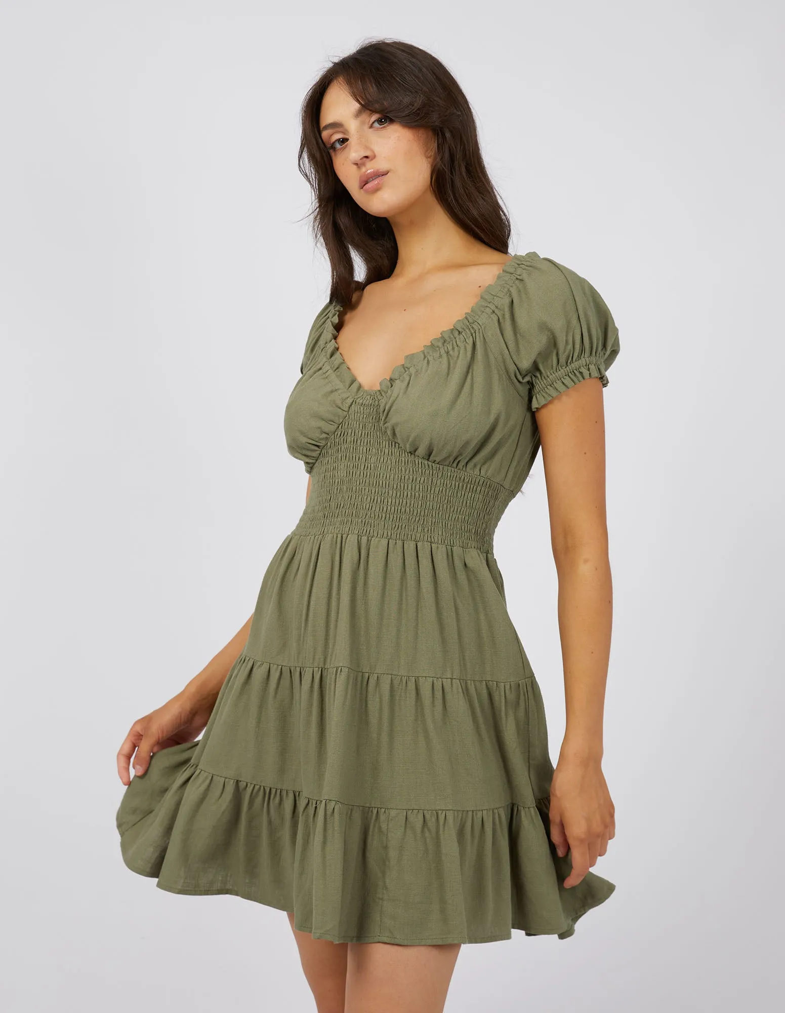 Luxe Linen Mini Dress Khaki sold by edge clothing product image thumbnail 5
