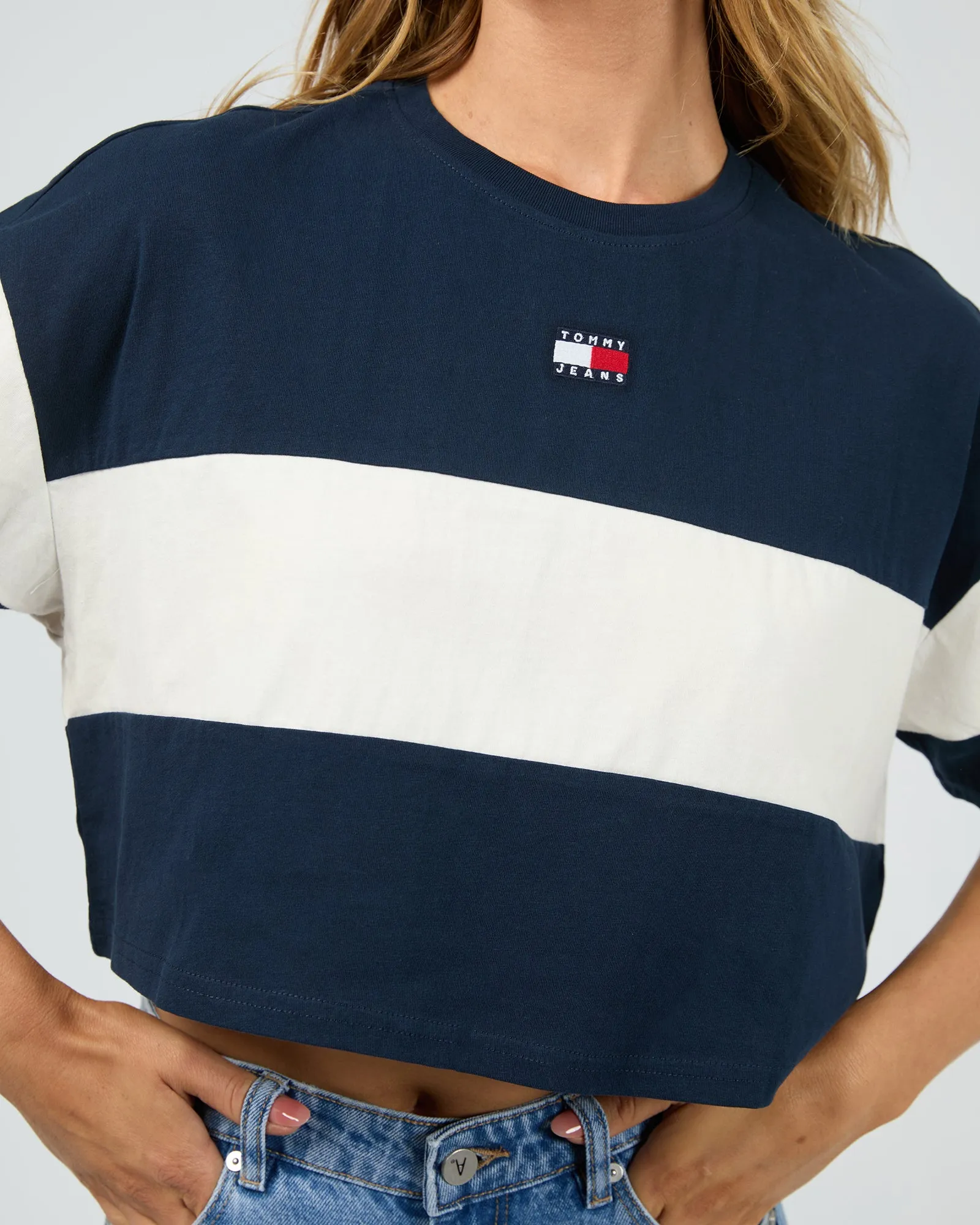 Cropped Colour Blocked Badge Tee Navy sold by edge clothing product image thumbnail 5