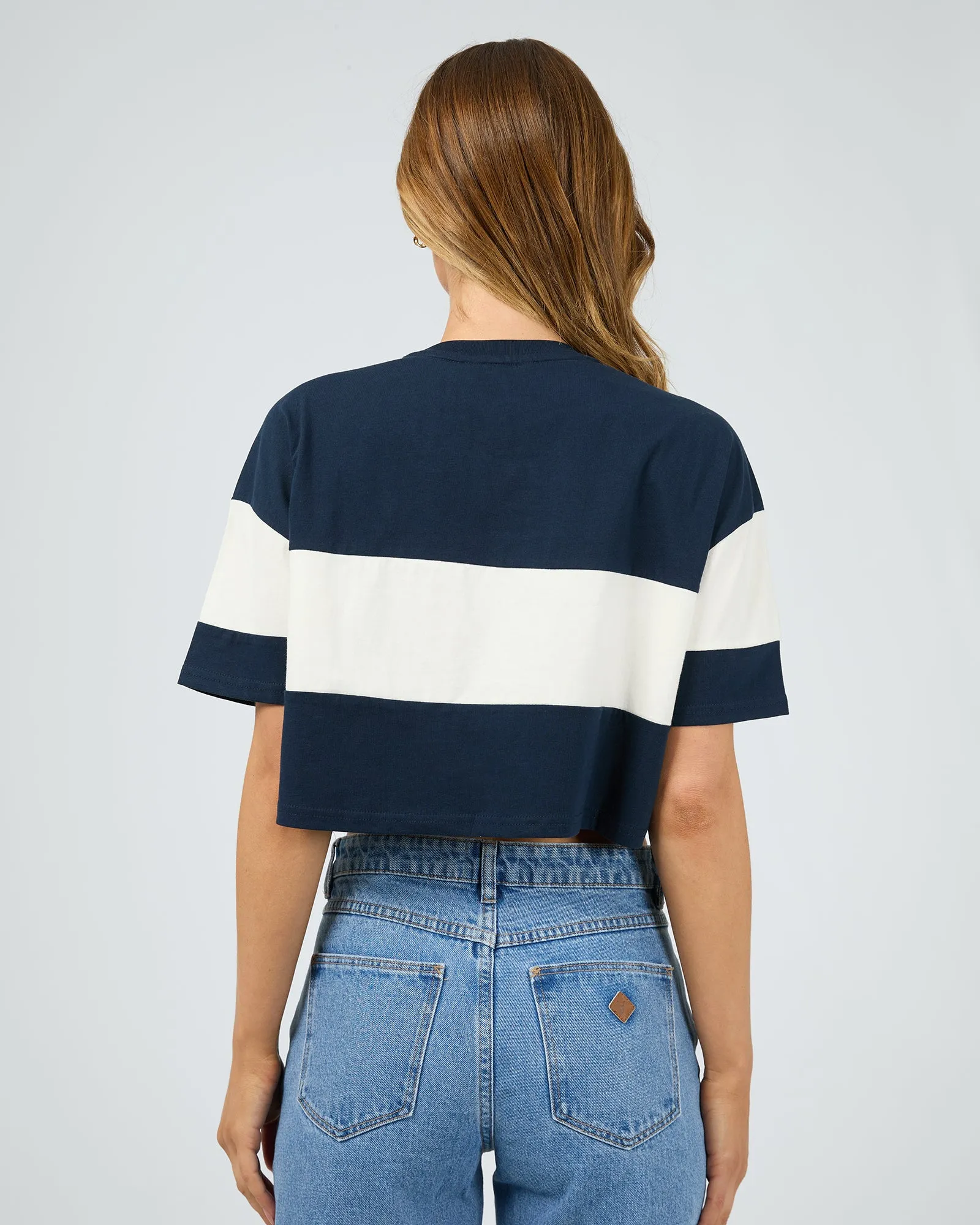 Cropped Colour Blocked Badge Tee Navy sold by edge clothing product image thumbnail 3