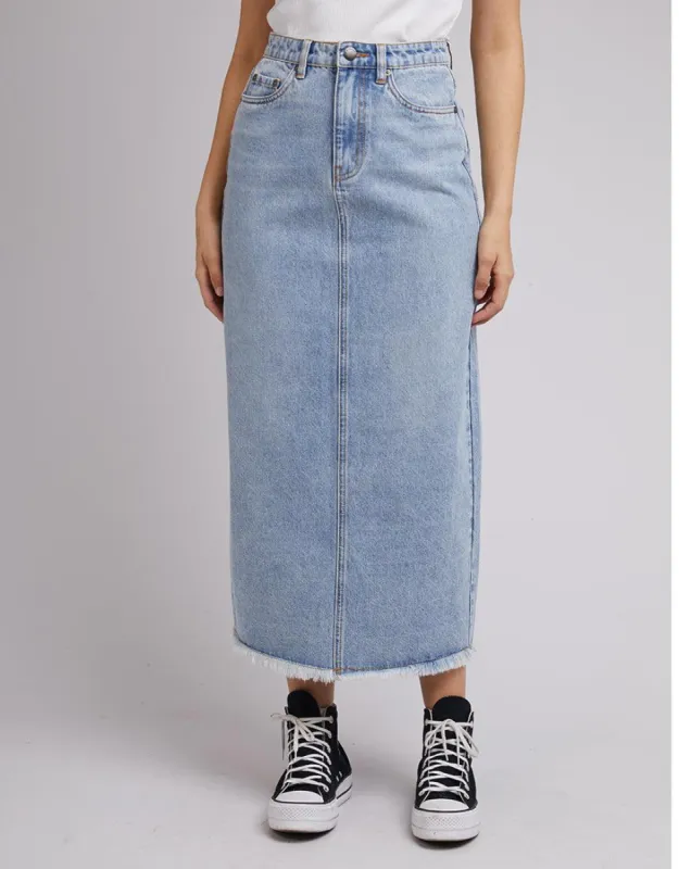 Ray Denim Maxi Skirt Light Blue sold by edge clothing