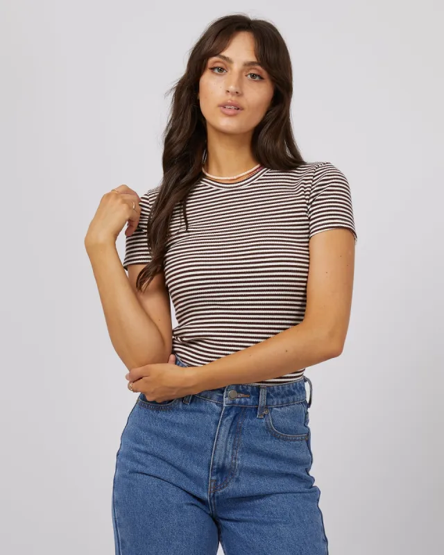 Eve Rib Stripe Tee Brown sold by edge clothing