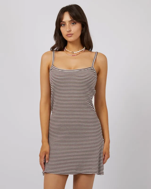 Eve Rib Stripe Mini Dress Brown sold by edge clothing
