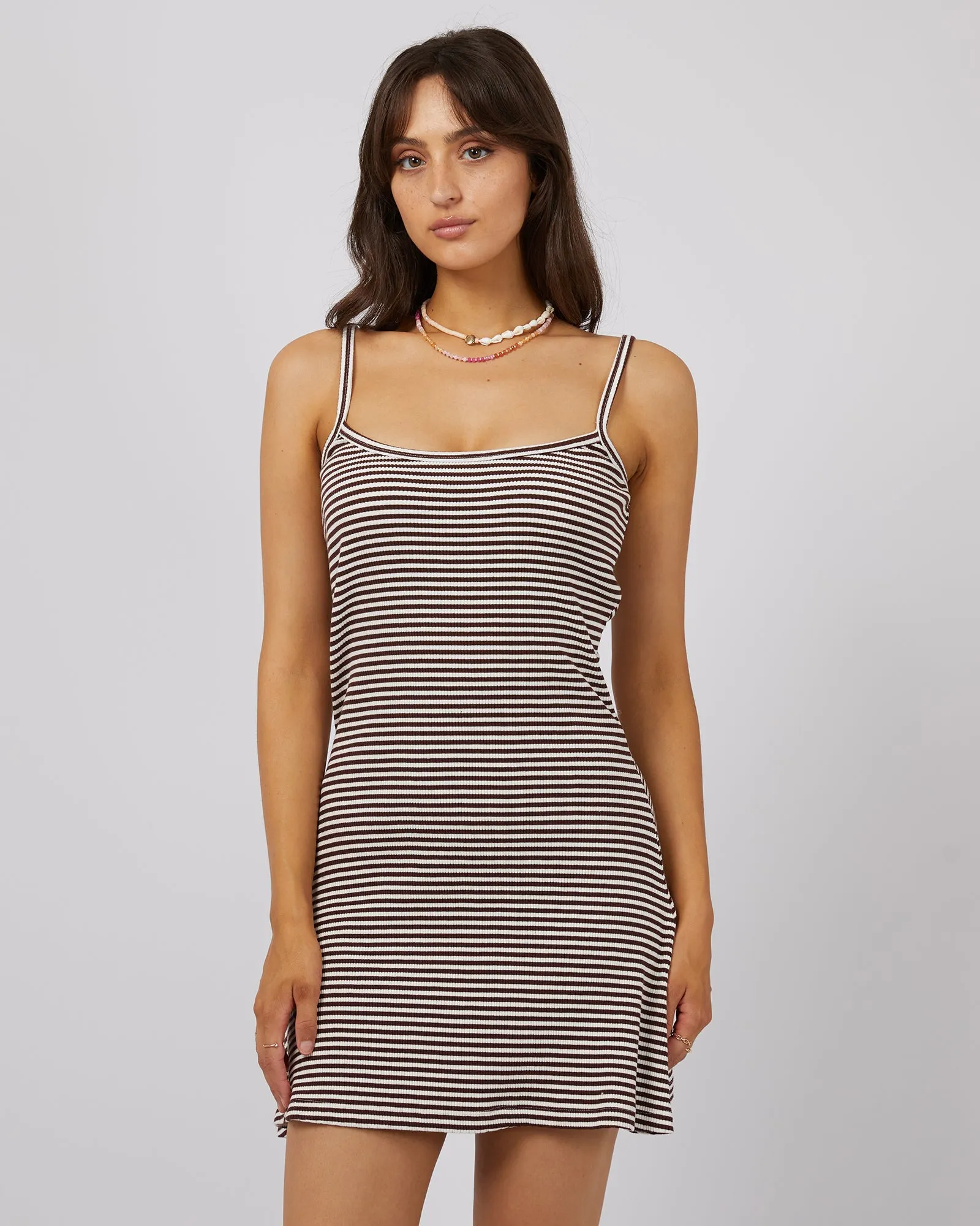 Eve Rib Stripe Mini Dress Brown sold by edge clothing