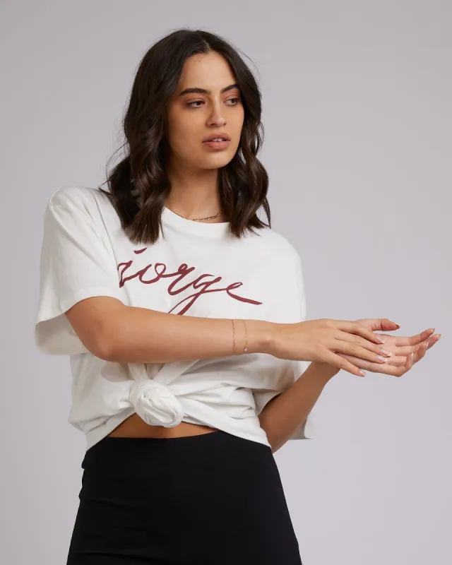 Jorge Script Tee Burgundy sold by edge clothing