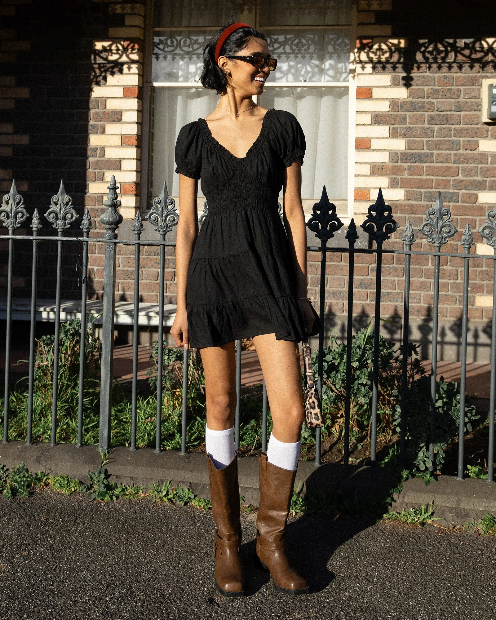 Luxe Linen Mini Dress Black sold by edge clothing