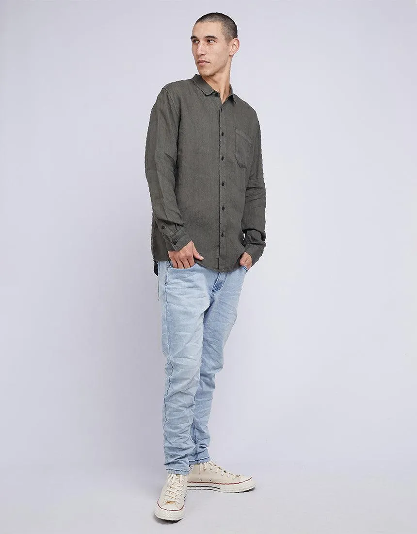 Linen Long Sleeve Shirt Khaki sold by edge clothing product image thumbnail 2