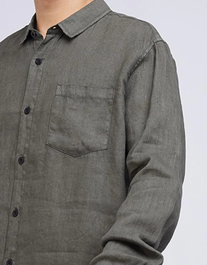 Linen Long Sleeve Shirt Khaki sold by edge clothing product image thumbnail 5