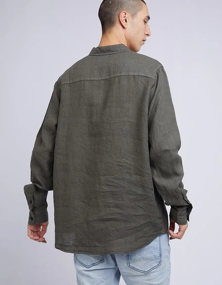 Linen Long Sleeve Shirt Khaki sold by edge clothing product image thumbnail 3