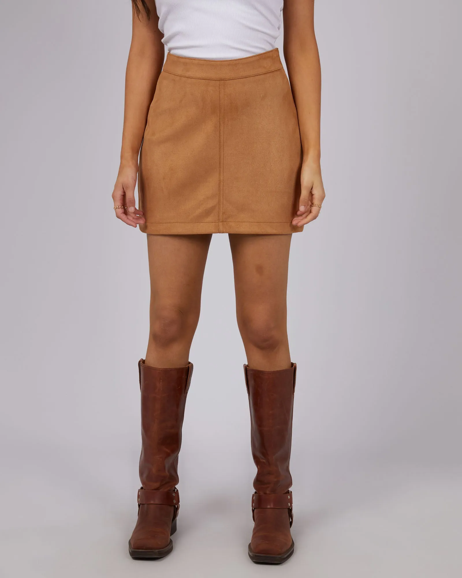 Dallas Suede Skirt Tan sold by edge clothing