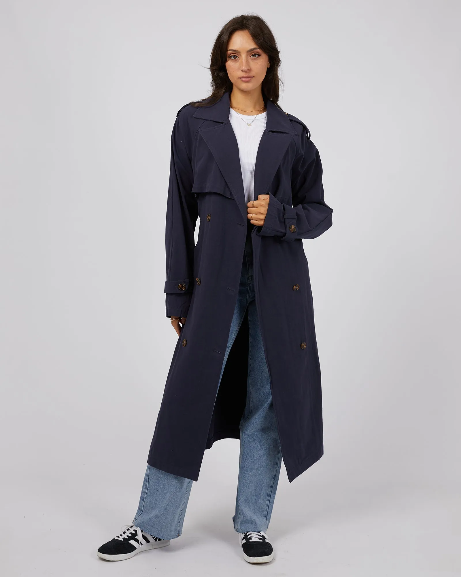 Eve Trench Coat Navy sold by edge clothing