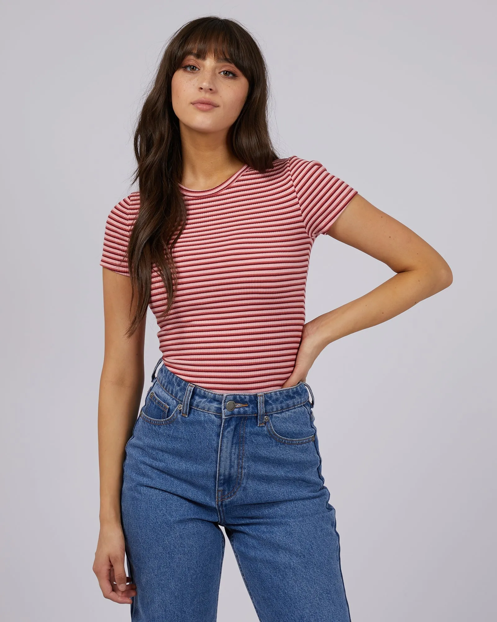 Eve Rib Stripe Tee Pink sold by edge clothing