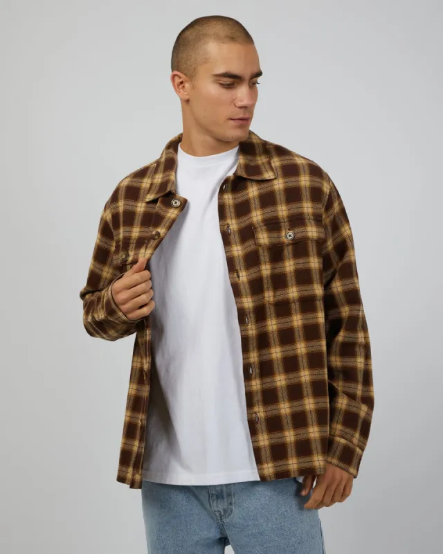 Henry Check Shacket Brown sold by edge clothing
