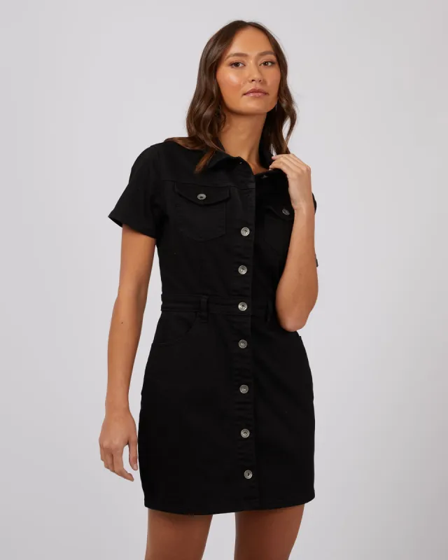 Leah Mini Denim Dress Black sold by edge clothing