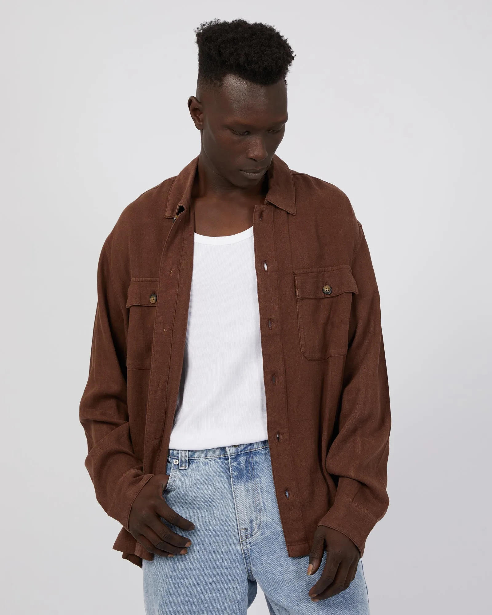 Jacob Shacket Brown sold by edge clothing