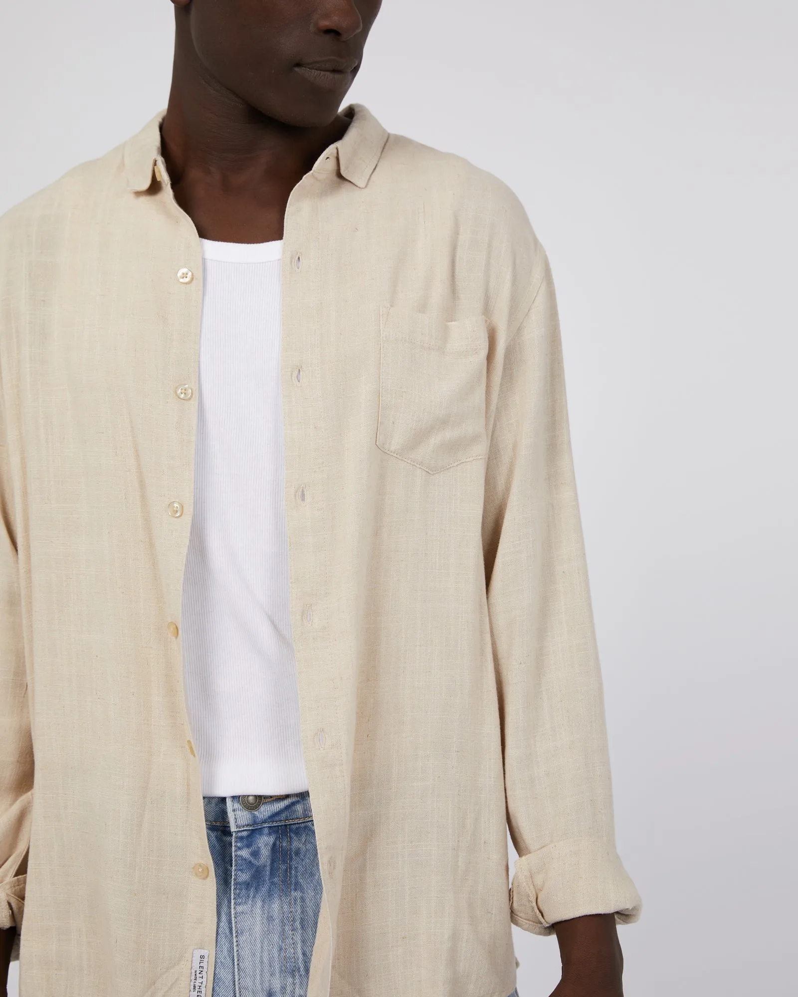 Mason Linen Long Sleeve Shirt Natural sold by edge clothing product image thumbnail 5
