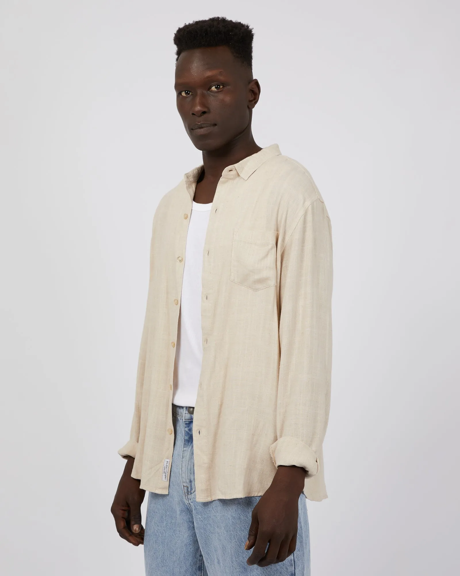 Mason Linen Long Sleeve Shirt Natural sold by edge clothing product image thumbnail 4