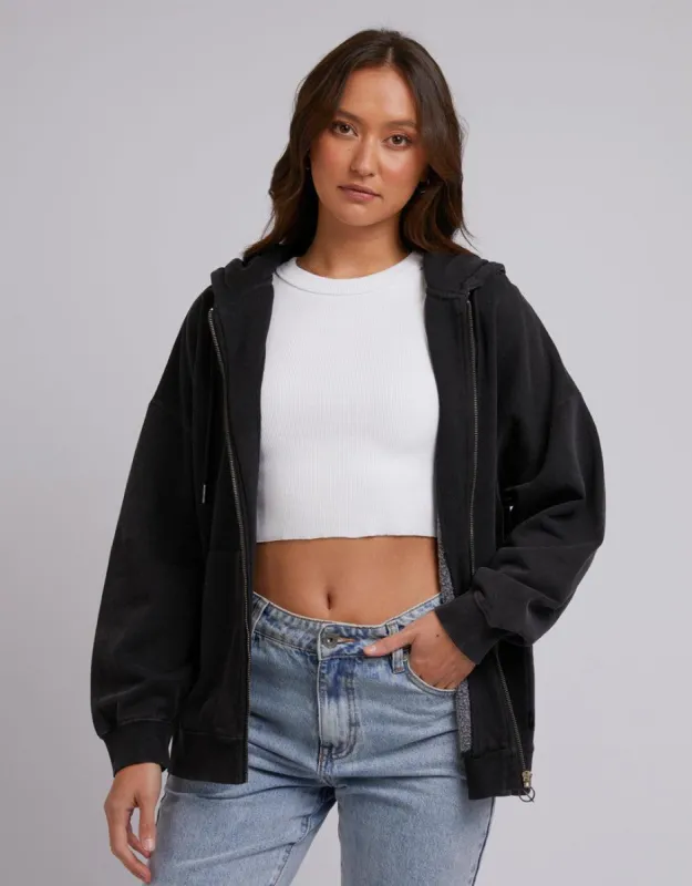Oversized Zip Thru Hoody Washed Black sold by edge clothing