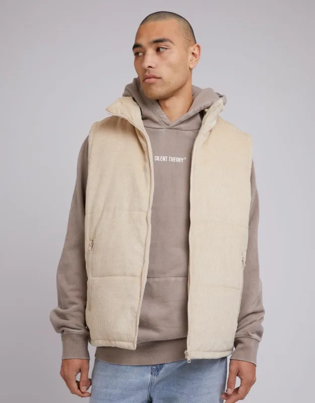 Cord Puffer Vest Tan sold by edge clothing