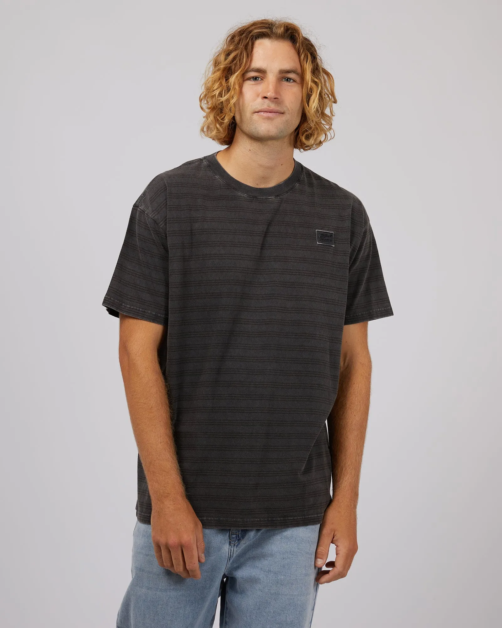 Overdyed Stripe Tee Black sold by edge clothing