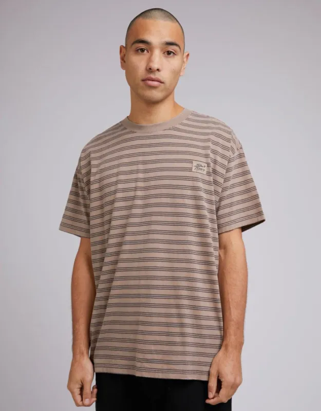 Overdyed Stripe Tee Mushroom sold by edge clothing