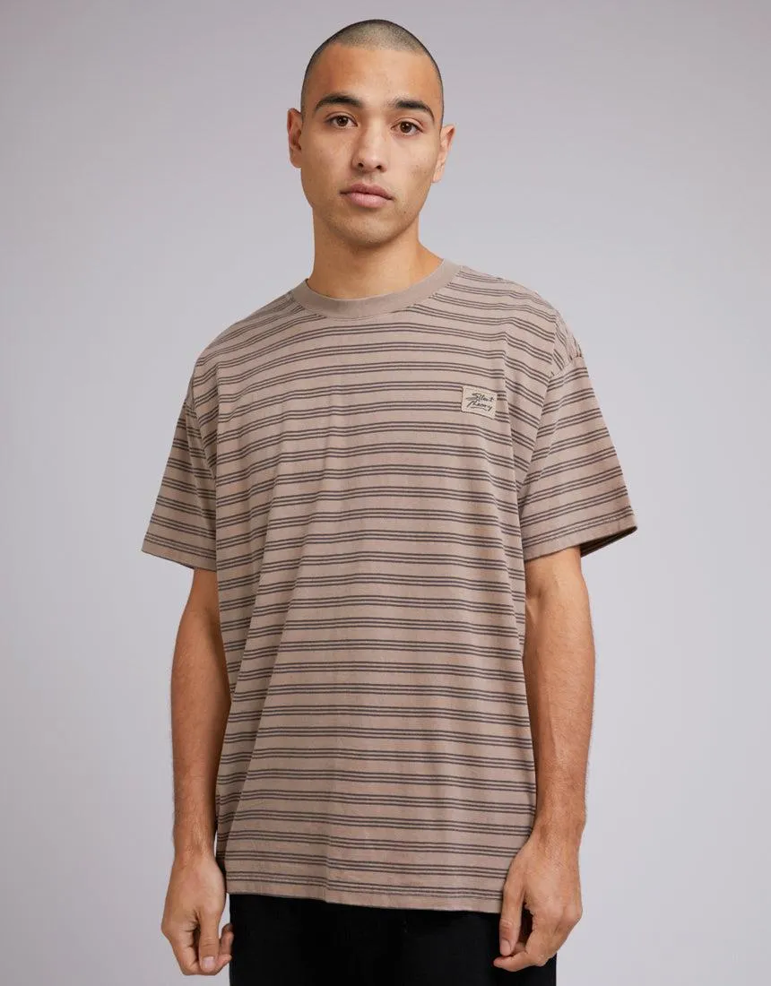 Overdyed Stripe Tee Mushroom sold by edge clothing