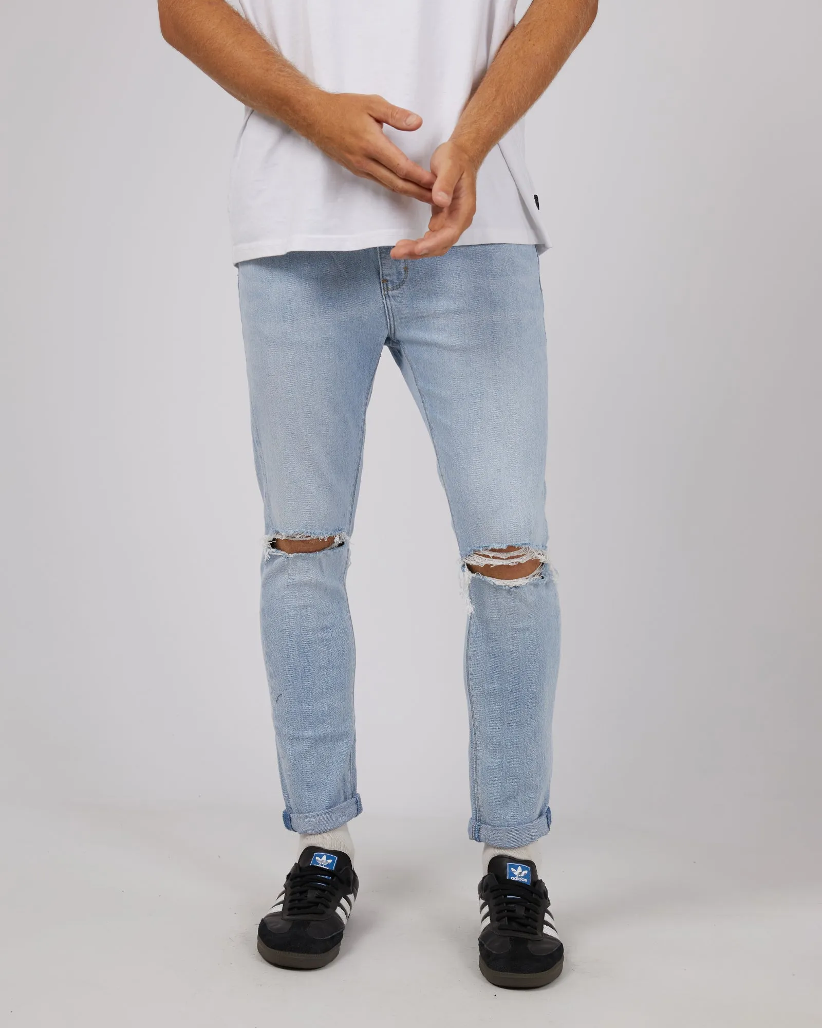 Dropped Skinny Jean Vocoder Rip Blue sold by edge clothing