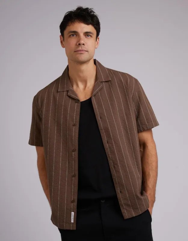 Seersucker Shirt Chocolate Stripe sold by edge clothing